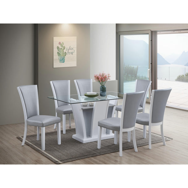 New Classic Furniture Platina Dining Table with Glass Top and Pedestal Base D3639-10T/D3639W-10B IMAGE 1