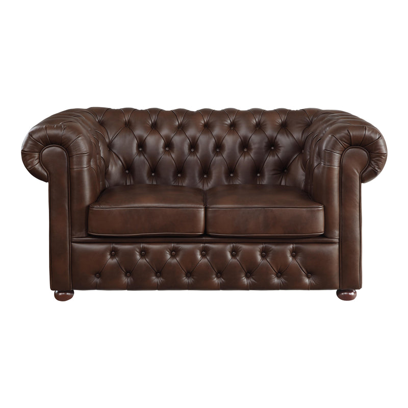 Homelegance Tiverton Stationary Leather Look Loveseat 9335BRW-2 IMAGE 1
