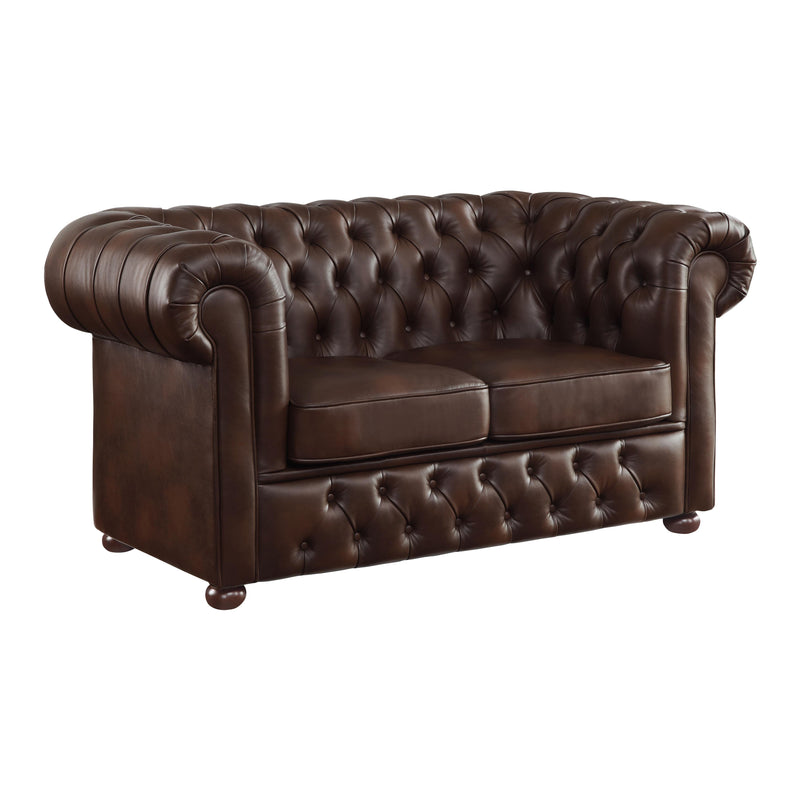 Homelegance Tiverton Stationary Leather Look Loveseat 9335BRW-2 IMAGE 2