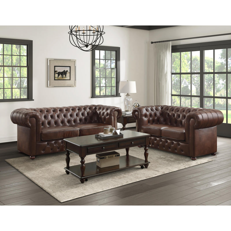 Homelegance Tiverton Stationary Leather Look Loveseat 9335BRW-2 IMAGE 4