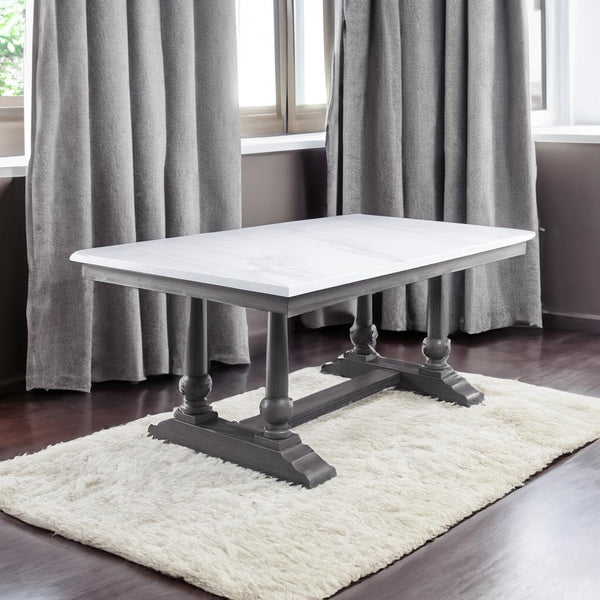 Acme Furniture Yabeina Dining Table with Faux Marble Top and Trestle Base 73265 IMAGE 1