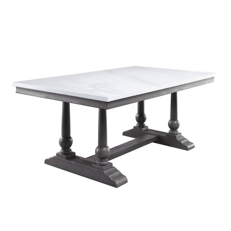 Acme Furniture Yabeina Dining Table with Faux Marble Top and Trestle Base 73265 IMAGE 2
