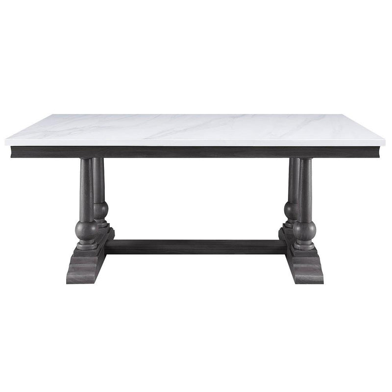 Acme Furniture Yabeina Dining Table with Faux Marble Top and Trestle Base 73265 IMAGE 3