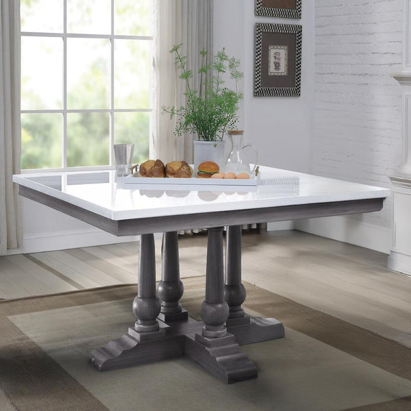 Acme Furniture Square Yabeina Dining Table with Faux Marble Top and Trestle Base 73270 IMAGE 1