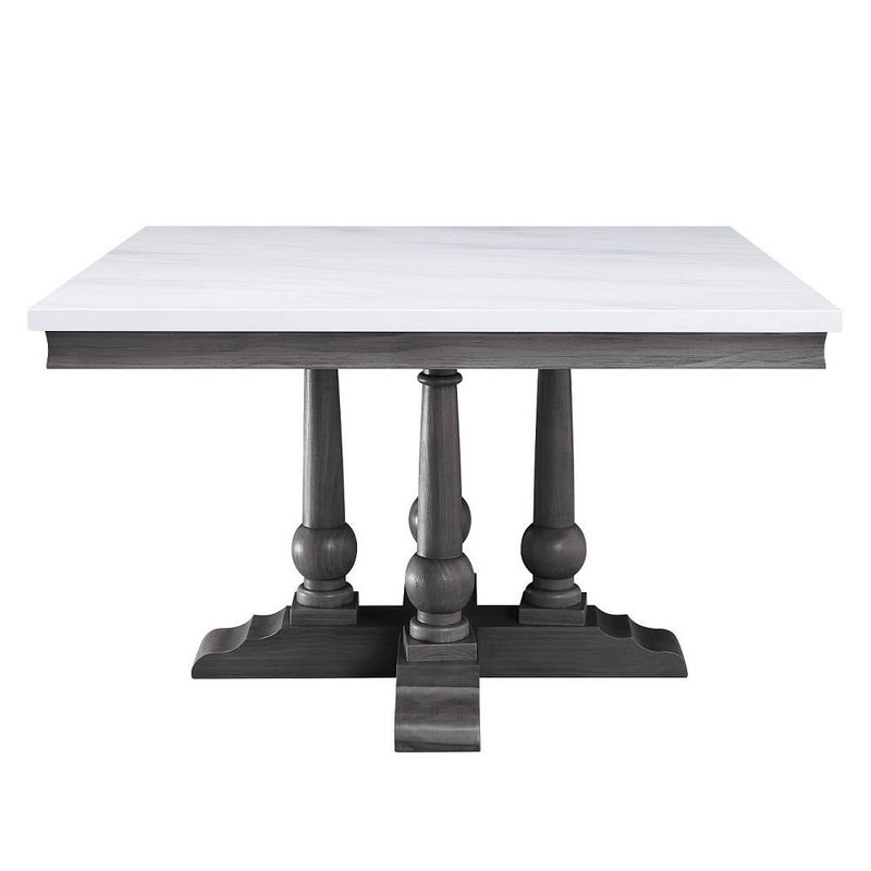 Acme Furniture Square Yabeina Dining Table with Faux Marble Top and Trestle Base 73270 IMAGE 3
