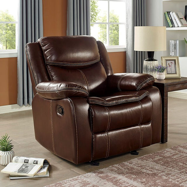 Furniture of America Jeanna Leather Look Recliner CM6343-CH IMAGE 1