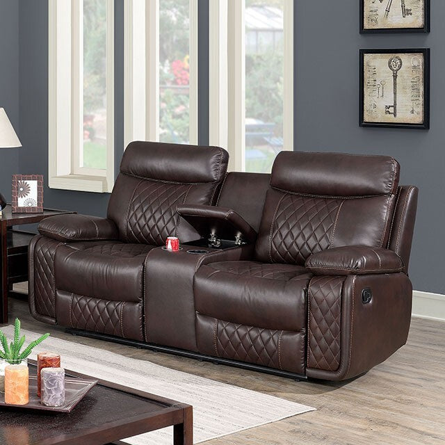 Furniture of America Manda Reclining Leather Look Loveseat CM6978-LV IMAGE 1