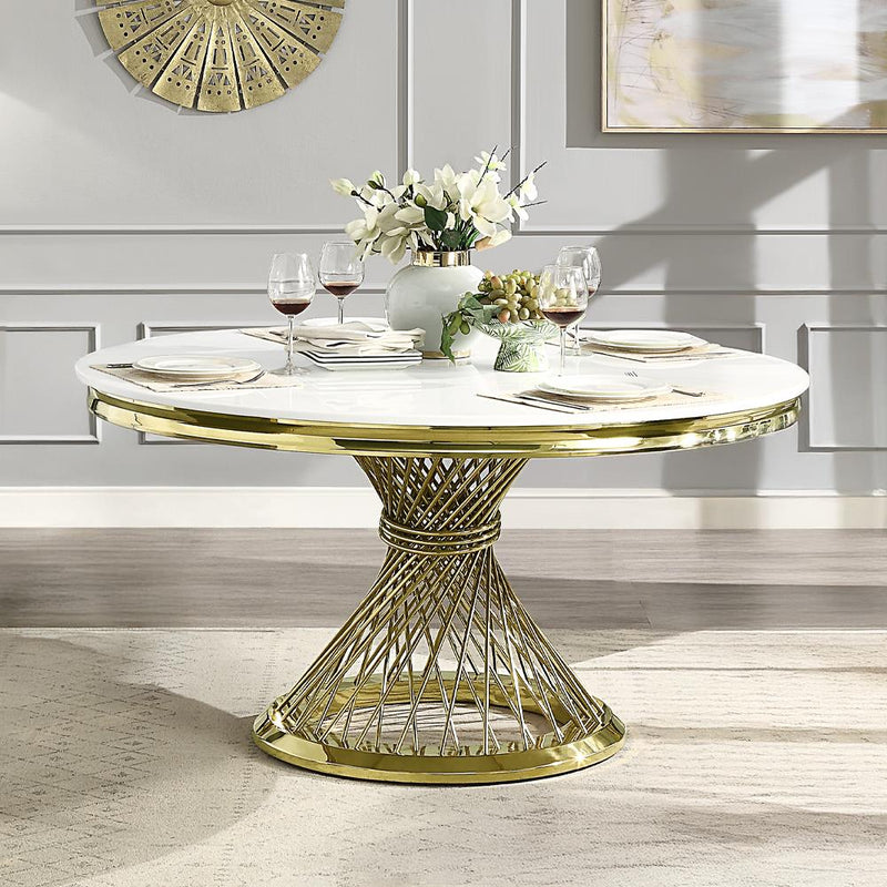 Acme Furniture Round Fallon Dining Table with Faux Marble Top and Pedestal Base DN01189 IMAGE 1