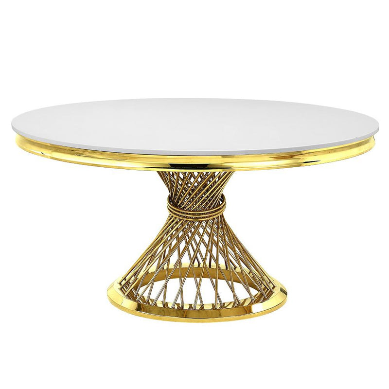 Acme Furniture Round Fallon Dining Table with Faux Marble Top and Pedestal Base DN01189 IMAGE 2