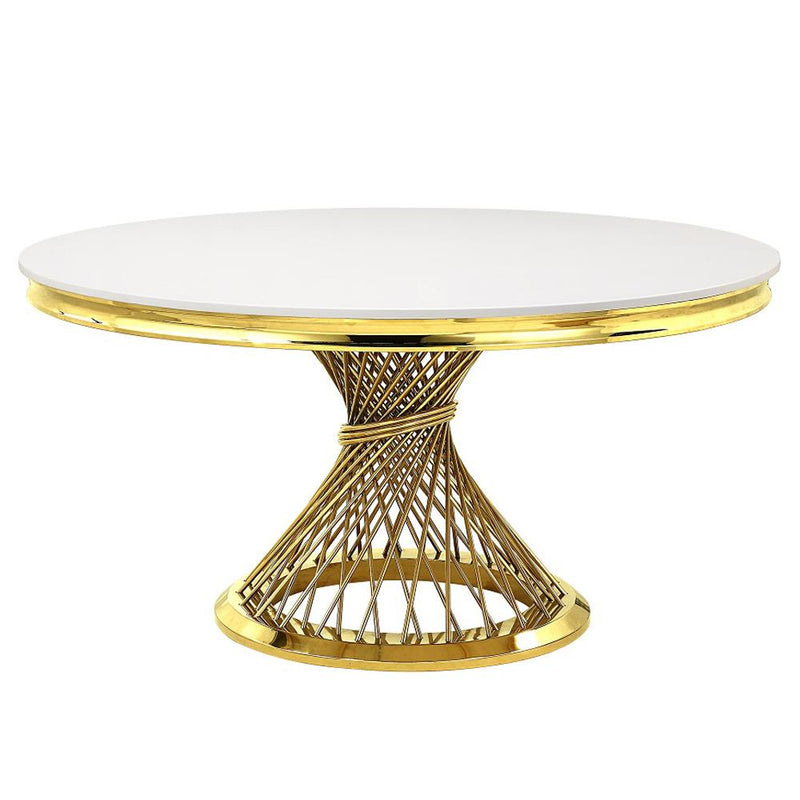 Acme Furniture Round Fallon Dining Table with Faux Marble Top and Pedestal Base DN01189 IMAGE 3