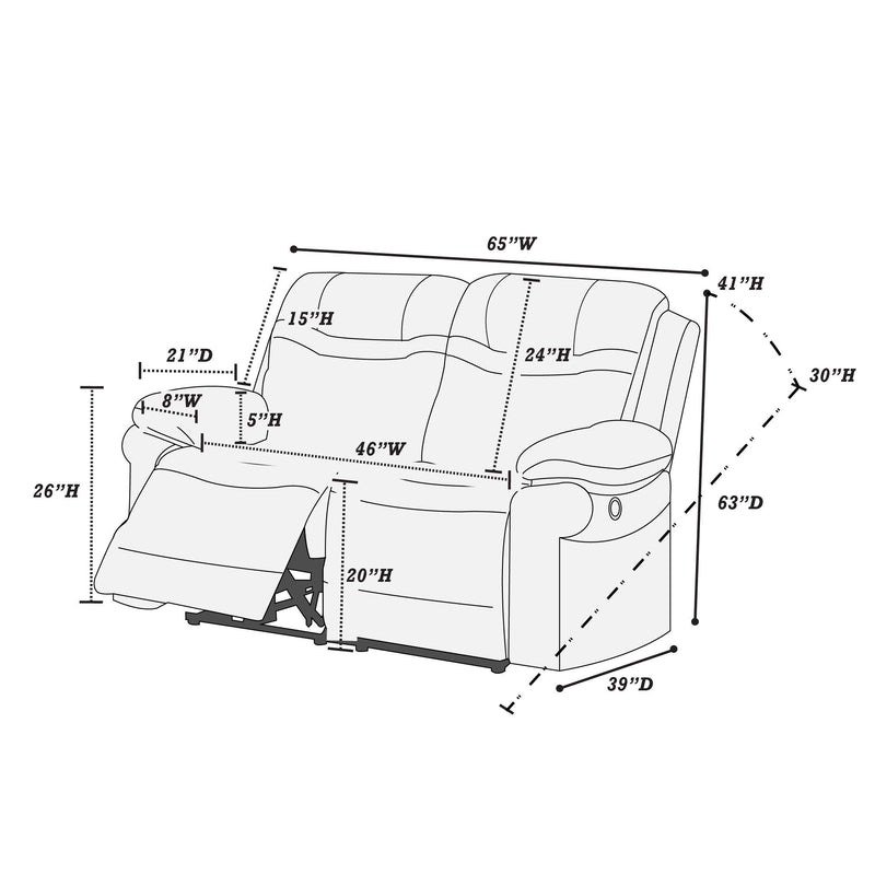 Poundex F86368 Power Reclining Loveseat IMAGE 4