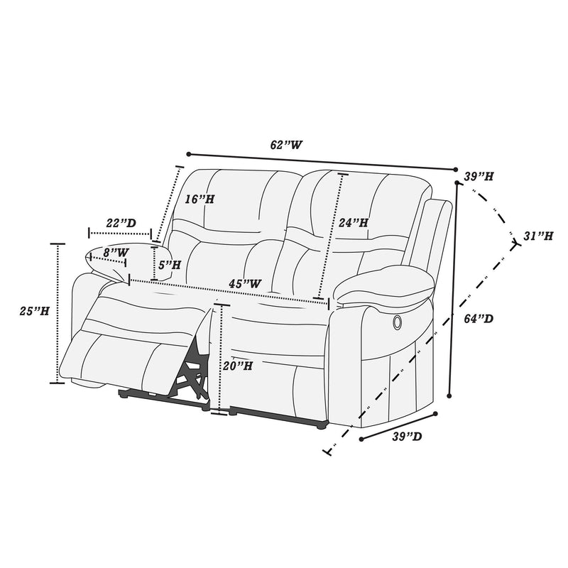 Poundex F86245 Power Reclining Loveseat IMAGE 6