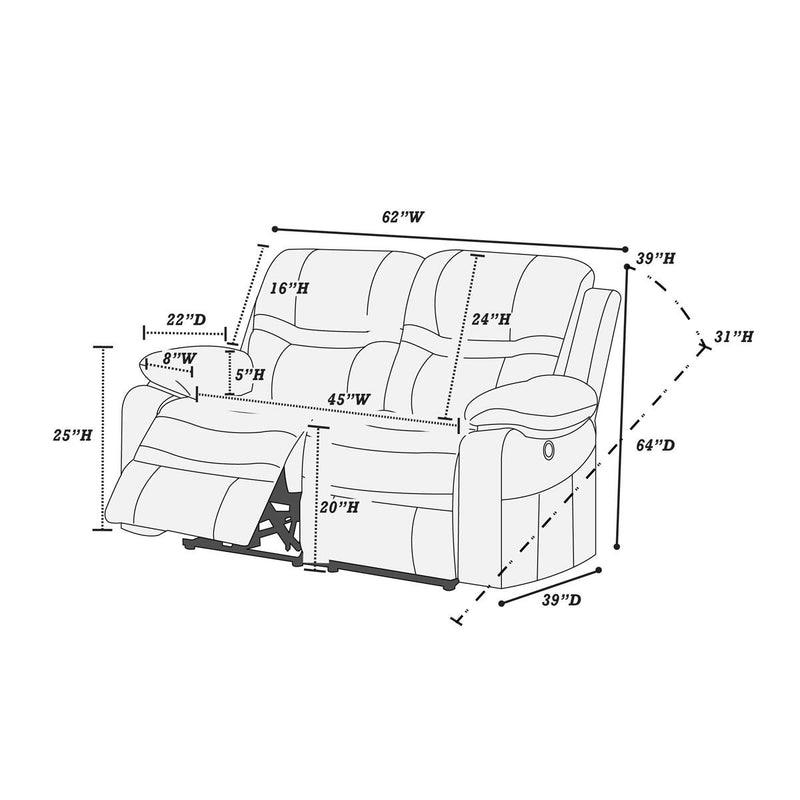 Poundex F6646 Motion Loveseat IMAGE 5
