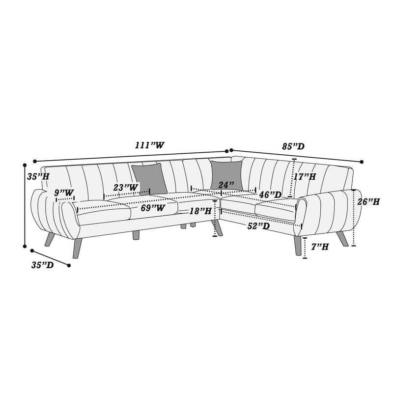 Poundex F8872 2 pc Sectional Set with 2 Accent Pillows IMAGE 4