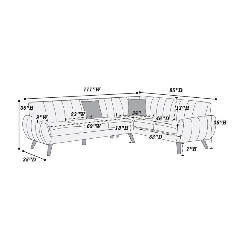 Poundex F8870 2 pc Sectional Set with 2 Accent Pillows IMAGE 4