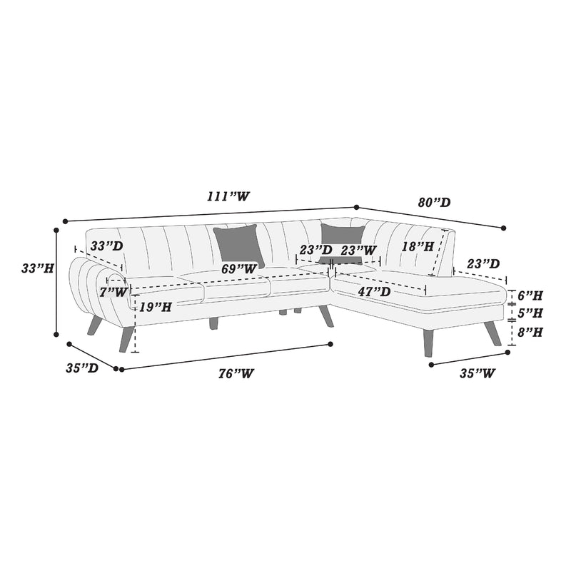 Poundex F8869 2 pc Sectional Set with 2 Accent Pillows IMAGE 4