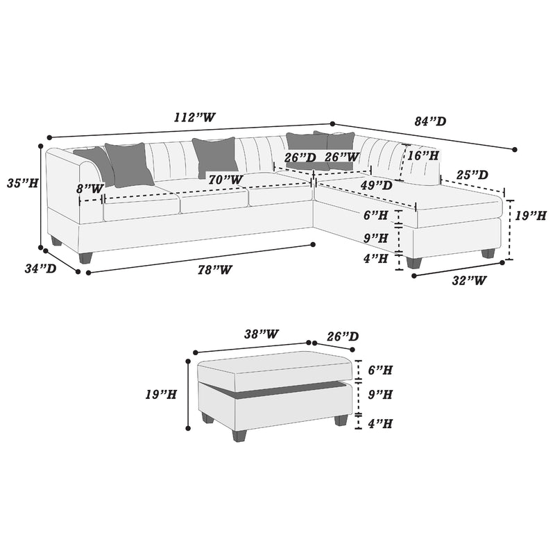 Poundex F8829 3 pc Sectional Set with Ottoman IMAGE 4