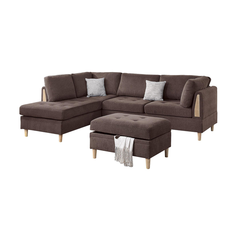Poundex F8854 3 pc Sectional Set with Ottoman IMAGE 2