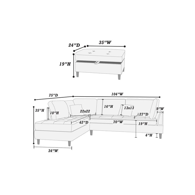 Poundex F8852 3 pc Sectional Set with Ottoman IMAGE 4