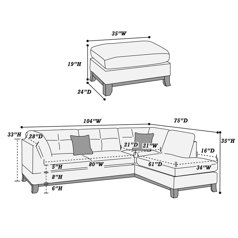 Poundex F6477 3 pc Sectional Set with Ottoman IMAGE 8