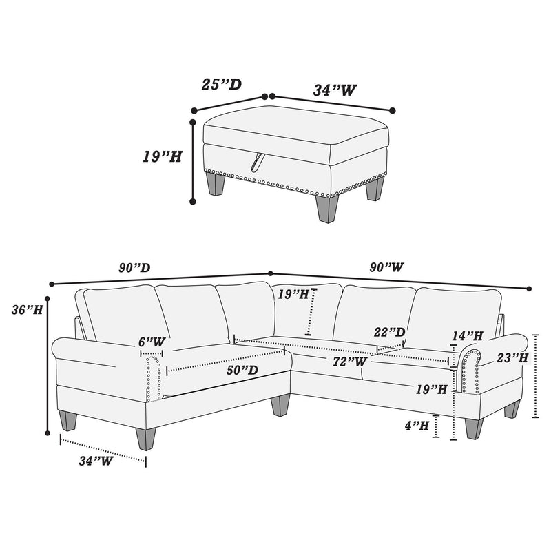Poundex F6474 3 pc Sectional Set with Ottoman IMAGE 7