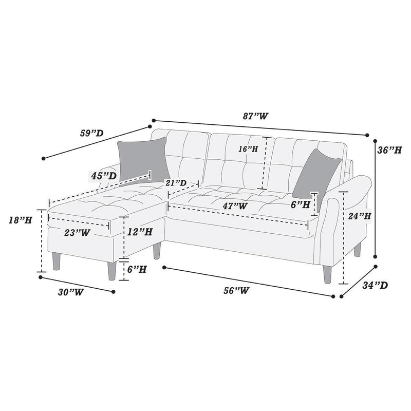 Poundex F6459 Reversible Sectional Set with 2 Accent Pillows IMAGE 4