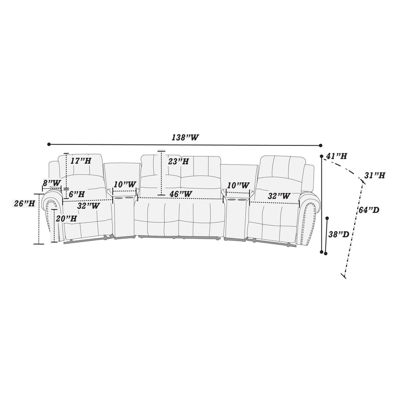 Poundex F86603 Power Reclining Theater Sectional IMAGE 4