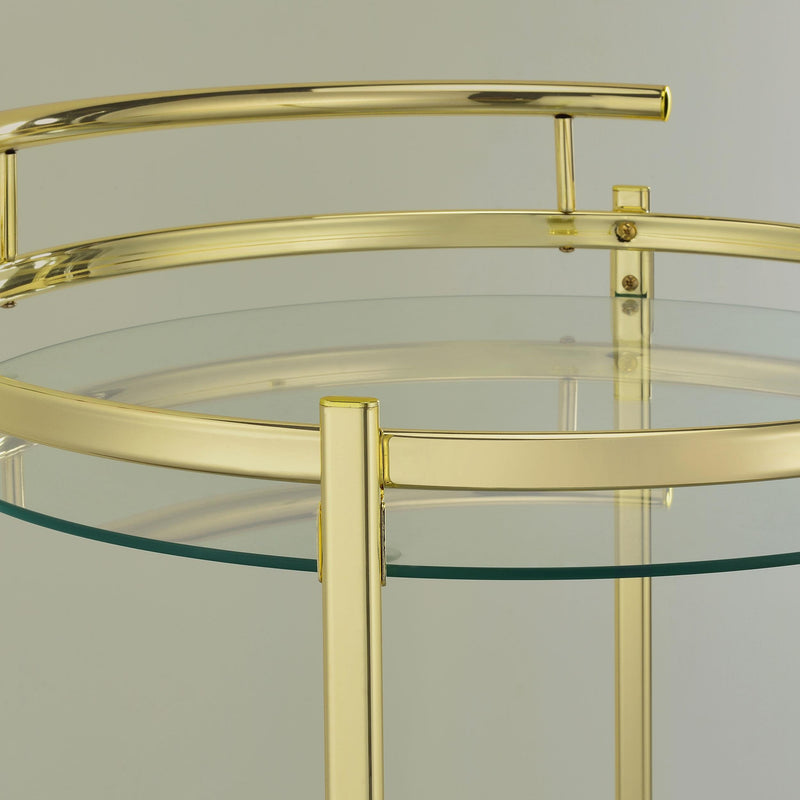 Coaster Furniture Chrissy 181366 2-tier Round Glass Shelf Metal Bar Cart - Brass IMAGE 10