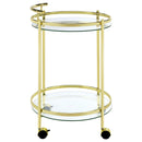 Coaster Furniture Chrissy 181366 2-tier Round Glass Shelf Metal Bar Cart - Brass IMAGE 8