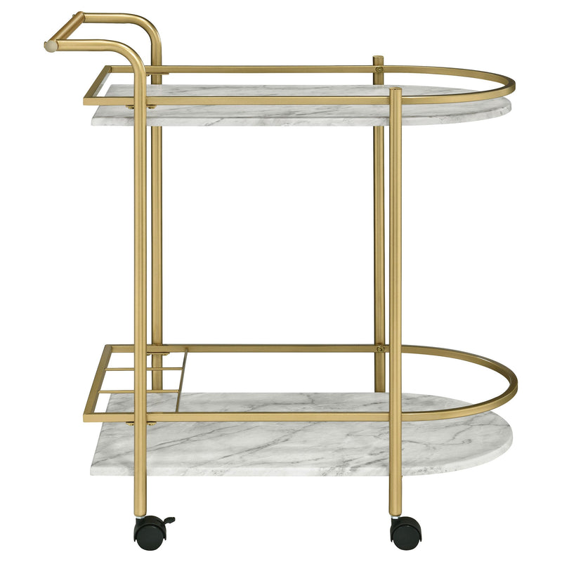 Coaster Furniture Desiree 181377 2-tier Faux Marble Shelf Metal Bar Cart - Gold IMAGE 8