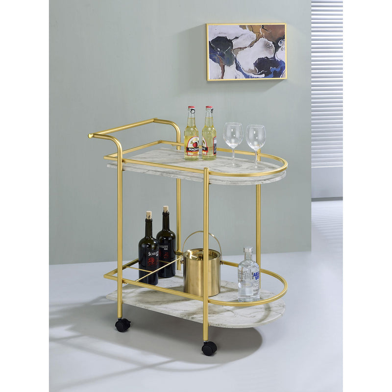 Coaster Furniture Desiree 181377 2-tier Faux Marble Shelf Metal Bar Cart - Gold IMAGE 9