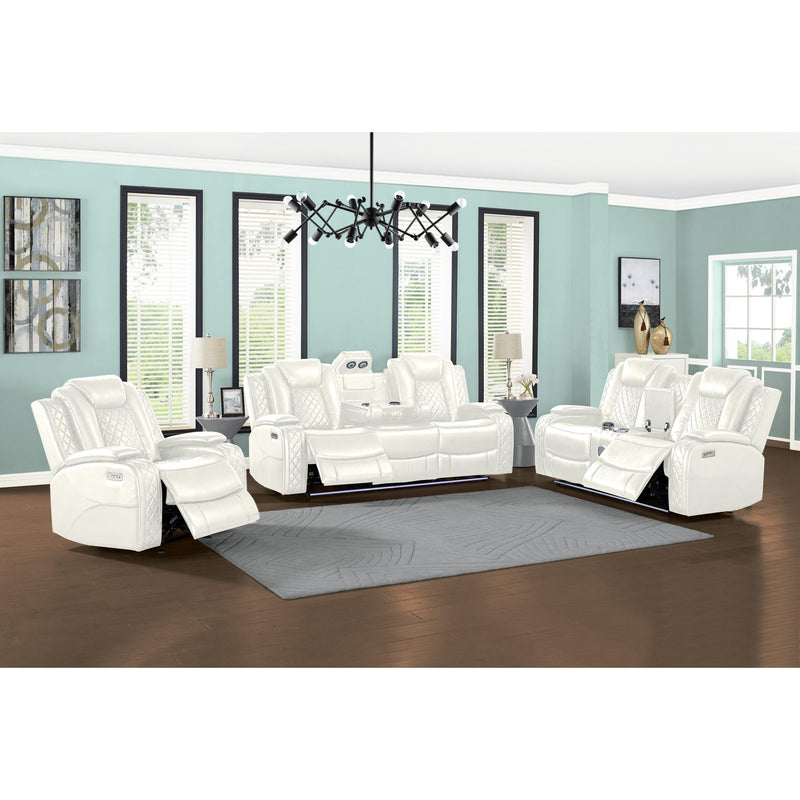 New Classic Furniture Orion Power Reclining Leather Look Loveseat U1769-25P2-WHT IMAGE 2