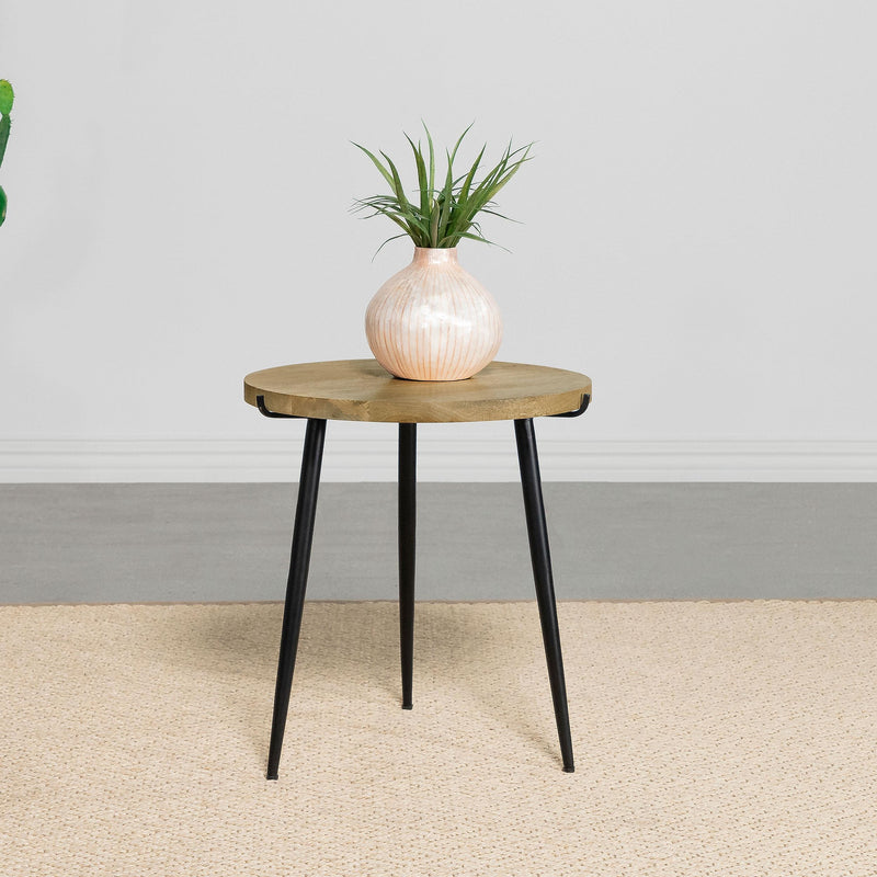 Coaster Furniture Pilar 703607 Round Solid Wood Top End Table - Natural and Black IMAGE 2