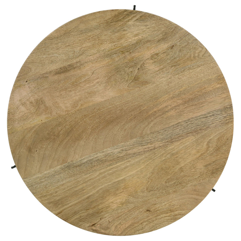 Coaster Furniture Pilar 703608 Round Solid Wood Top Coffee Table - Natural and Black IMAGE 4