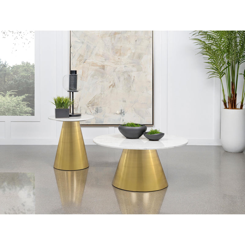 Coaster Furniture Avon 707827 Round Marble Top Stainless Steel Side End Table - White IMAGE 4