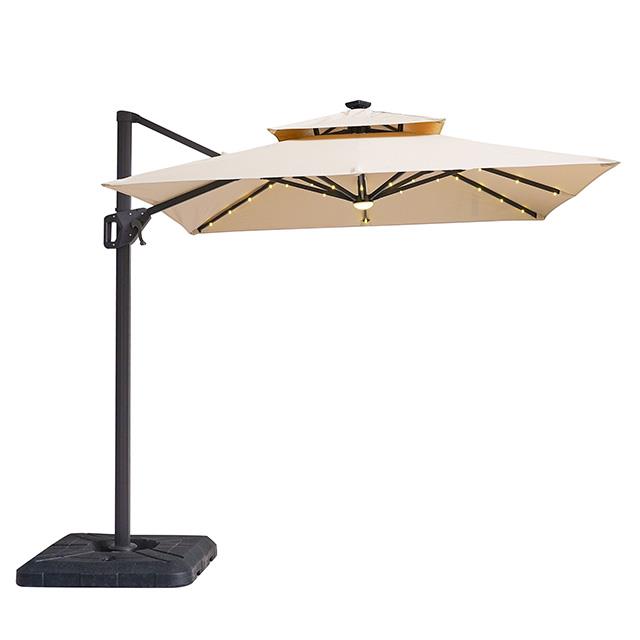 Furniture of America Xico LA-A030BG+BASE 8 Ft Square Umbrella w/ Double Top w/ LED Light + 37" Large Base IMAGE 1