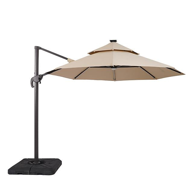 Furniture of America Fera LA-A032BG+BASE 10 Ft Round Umbrella w/ LED Bulb + 37" Large Base IMAGE 1